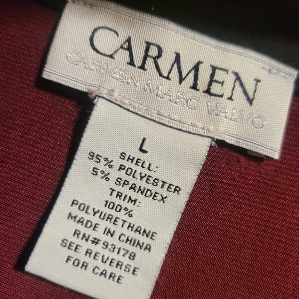 Carmon Marc Valvo Cranberry & Faux Leather Longsleeve in Lg - Picture 4 of 4